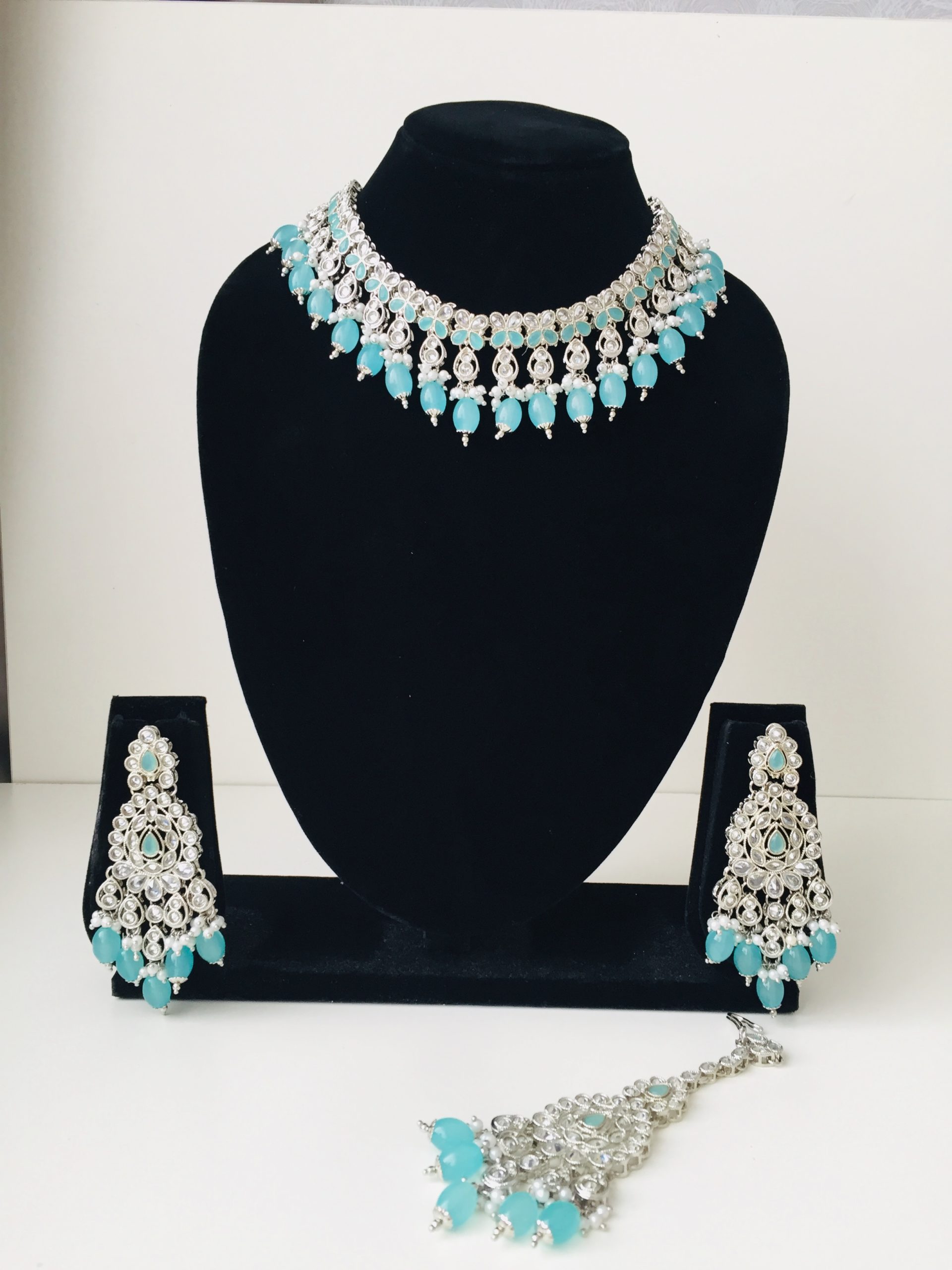 Indian Jewelry/ Gold sea green pink Semi Bridal Kundan necklace Set In –  Glam Jewelrys